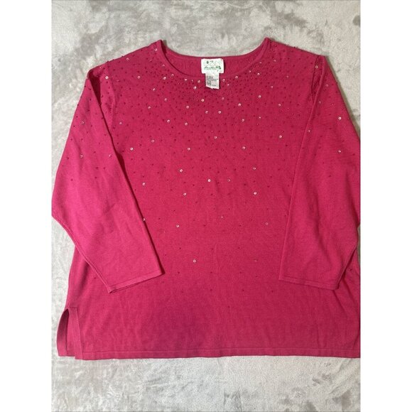 Women’s Quacker Factory Sweater Pink Beaded Plus 3X - Picture 9 of 14